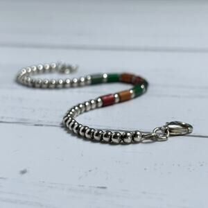 Vintage Sterling Silver Beaded Bracelet with Multicolor Enameled Barrel Beads